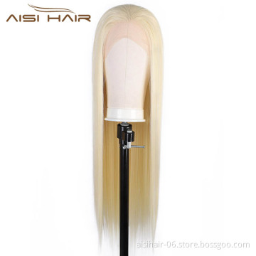 Heat Resistant Synthetic Fiber Lace Front Long Blonde Wig Silky Straight Lace Frontal Wigs For Black Women